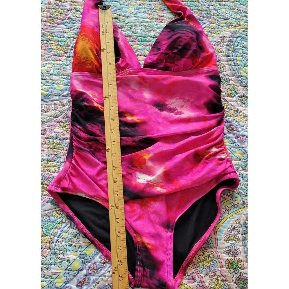 DKNY One Piece Swimsuit Size M Pink Halter Tummy Compression UPF 40 Stretch NEW - Picture 6 of 8